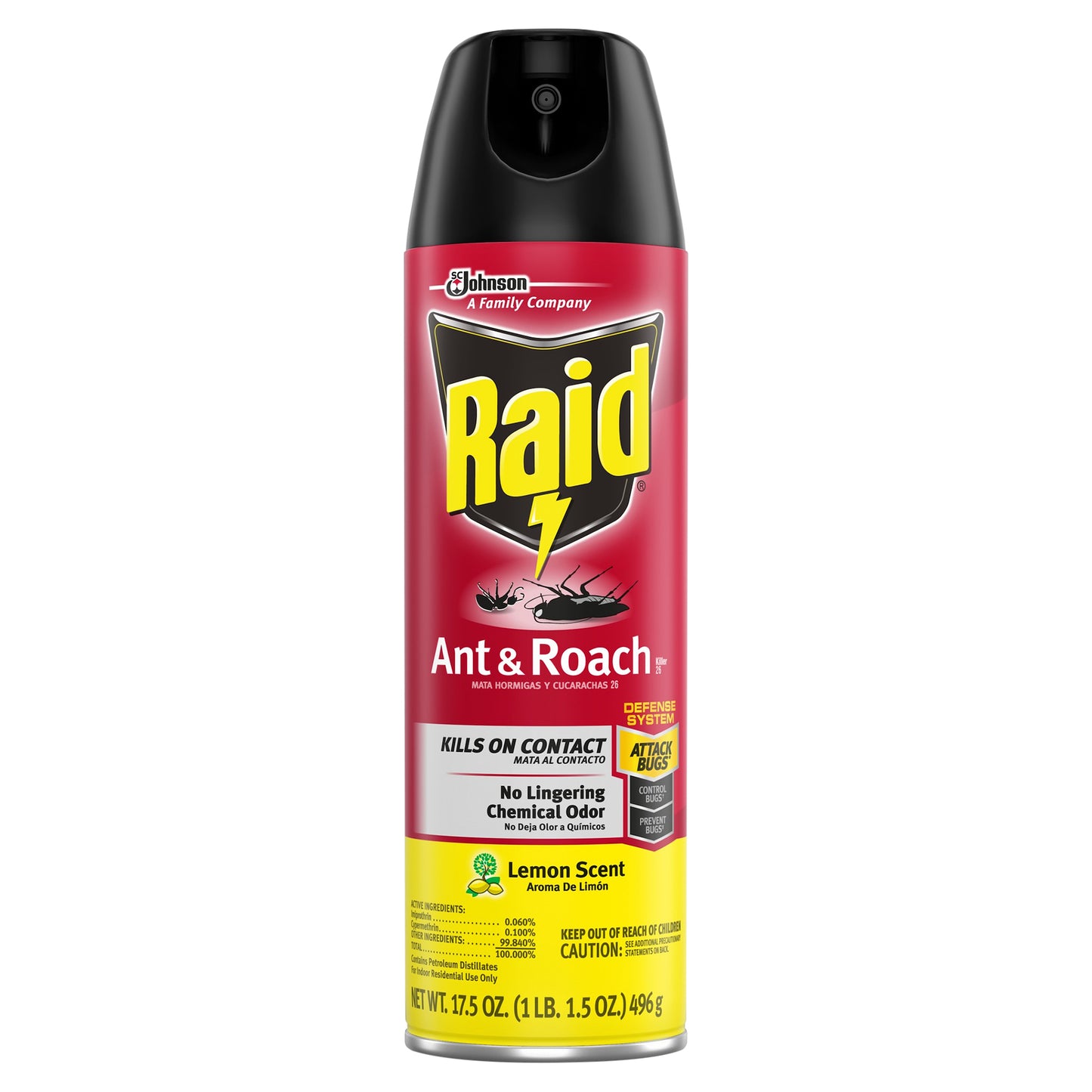 Raid Insecticida para hormigas y cucarachas con aroma a limón, 26 unidades, 500 g