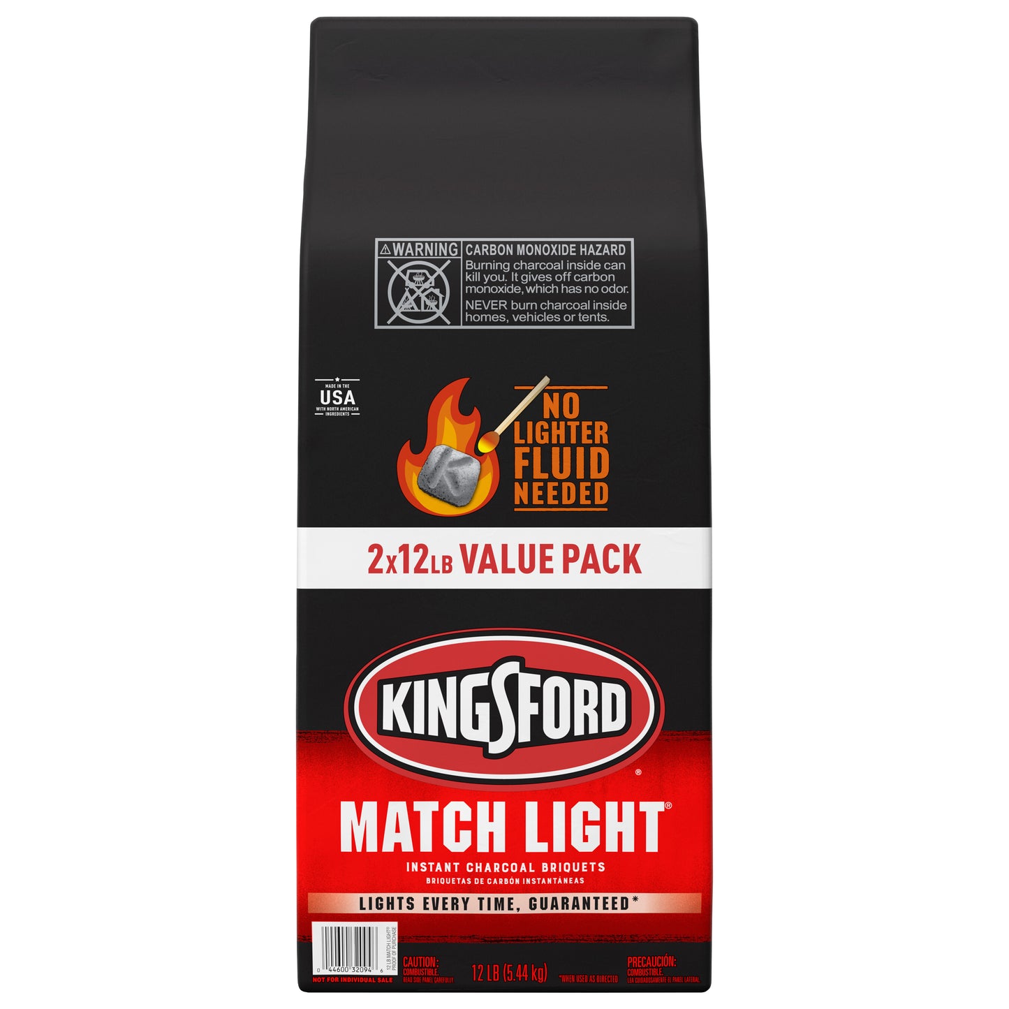 Briquetas de carbón Kingsford Match Light, paquete de 2 unidades de 12 libras