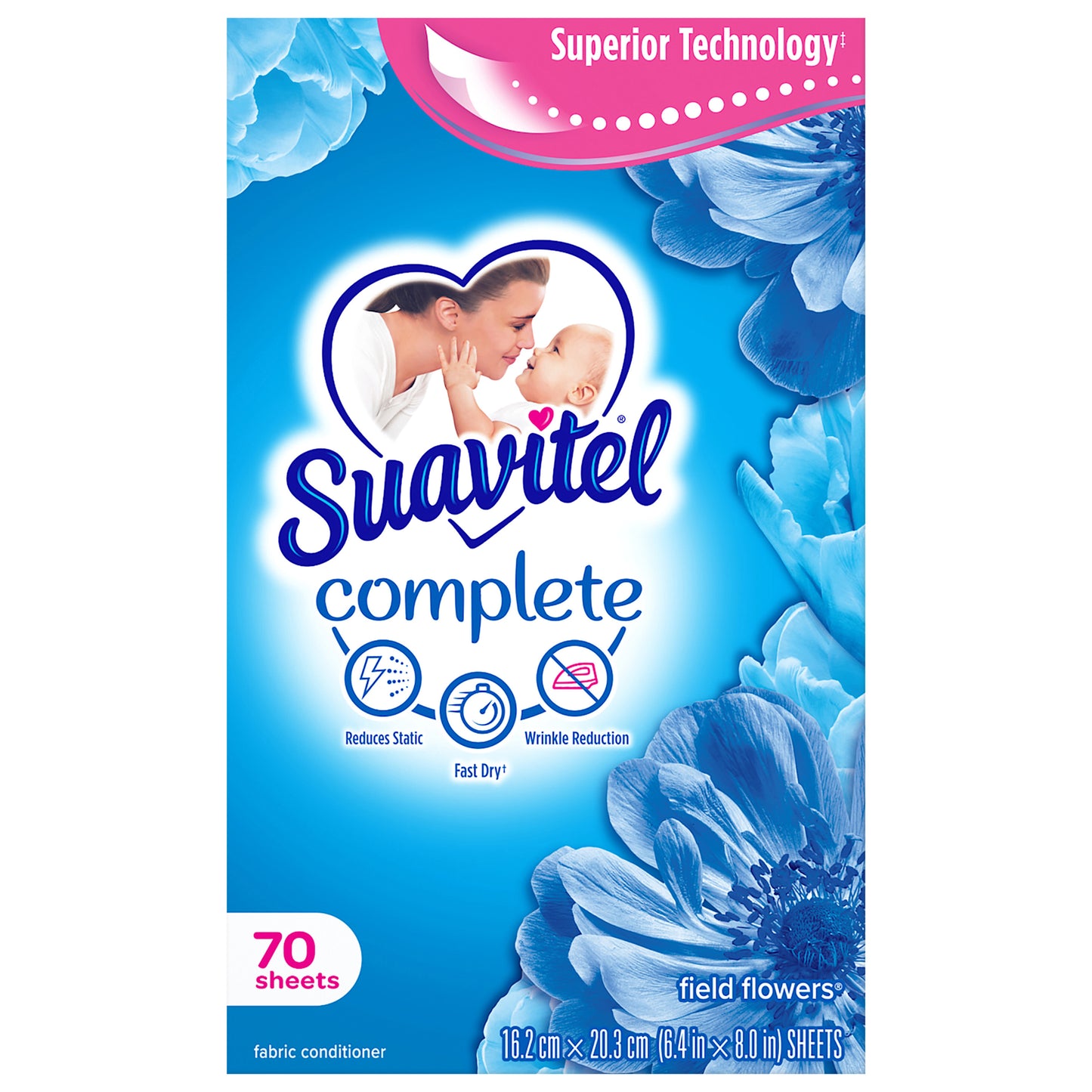 Suavitel Complete Dryer Sheets, Fabric Conditioner, Field Flowers Scent, 70 Sheets
