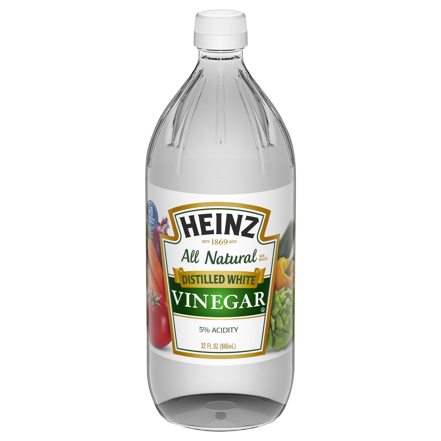 Vinagre blanco destilado Heinz totalmente natural con 5% de acidez, botella de 946 ml (32 onzas líquidas).