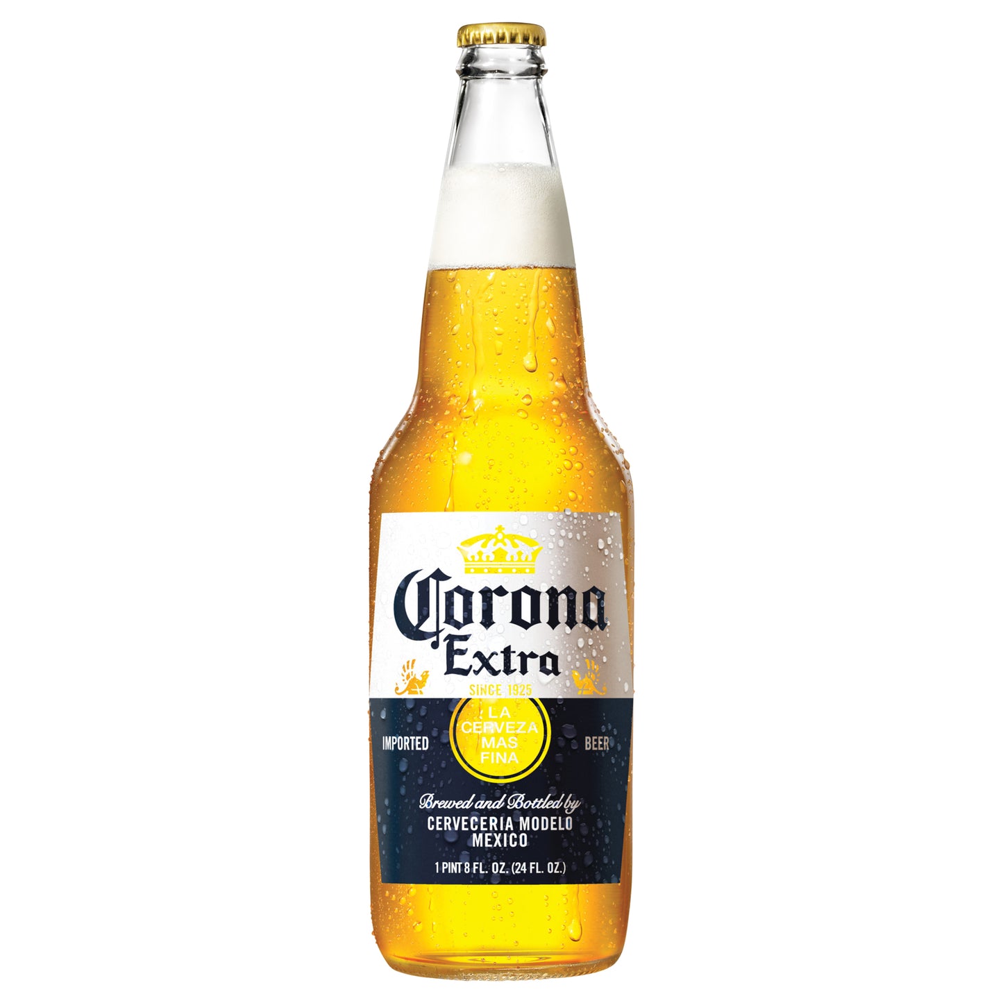 Cerveza Corona Extra Mexicana Lager, botella de 710 ml (24 onzas líquidas), 4,6 % de alcohol por volumen.