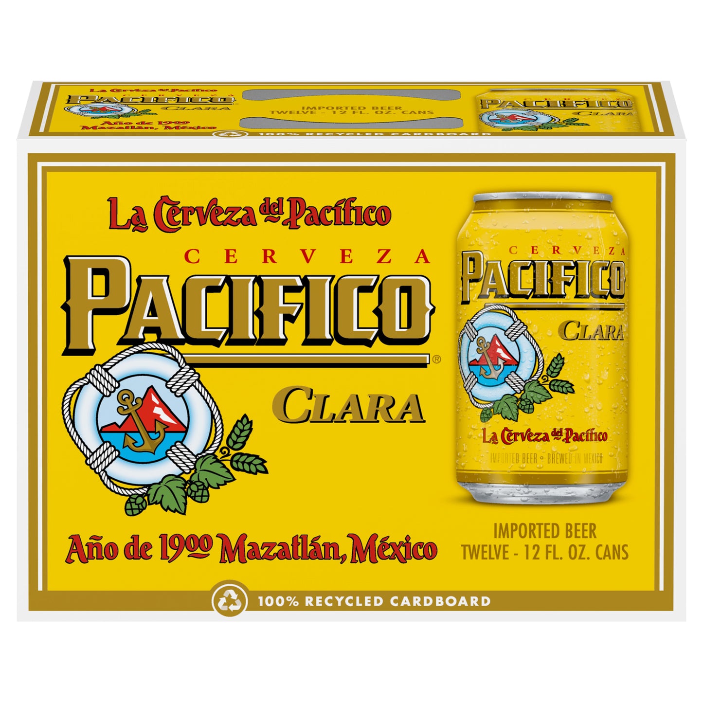 Cerveza mexicana Pacifico Clara, paquete de 12 latas de 355 ml (12 oz fl), 4.4% de alcohol por volumen.