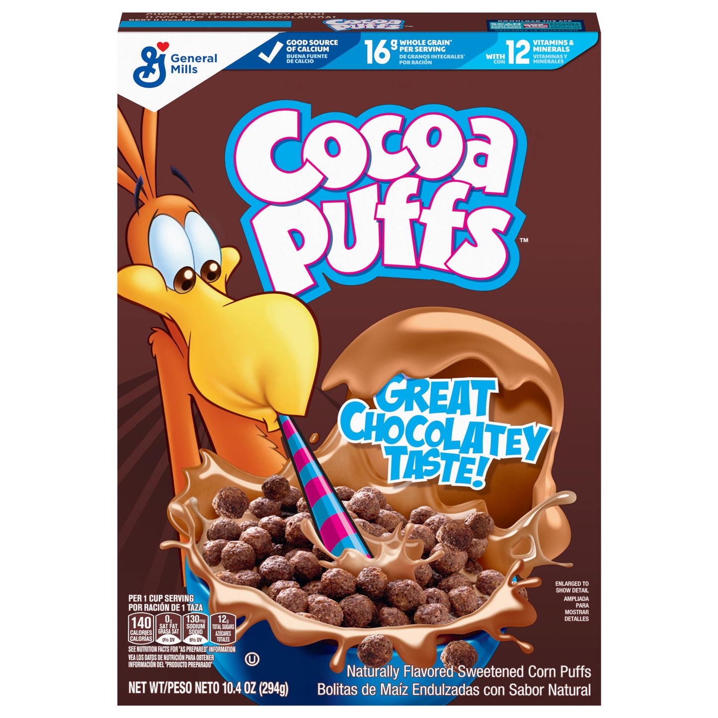 Cocoa Puffs, cereal de desayuno de chocolate, granos integrales, 295 g