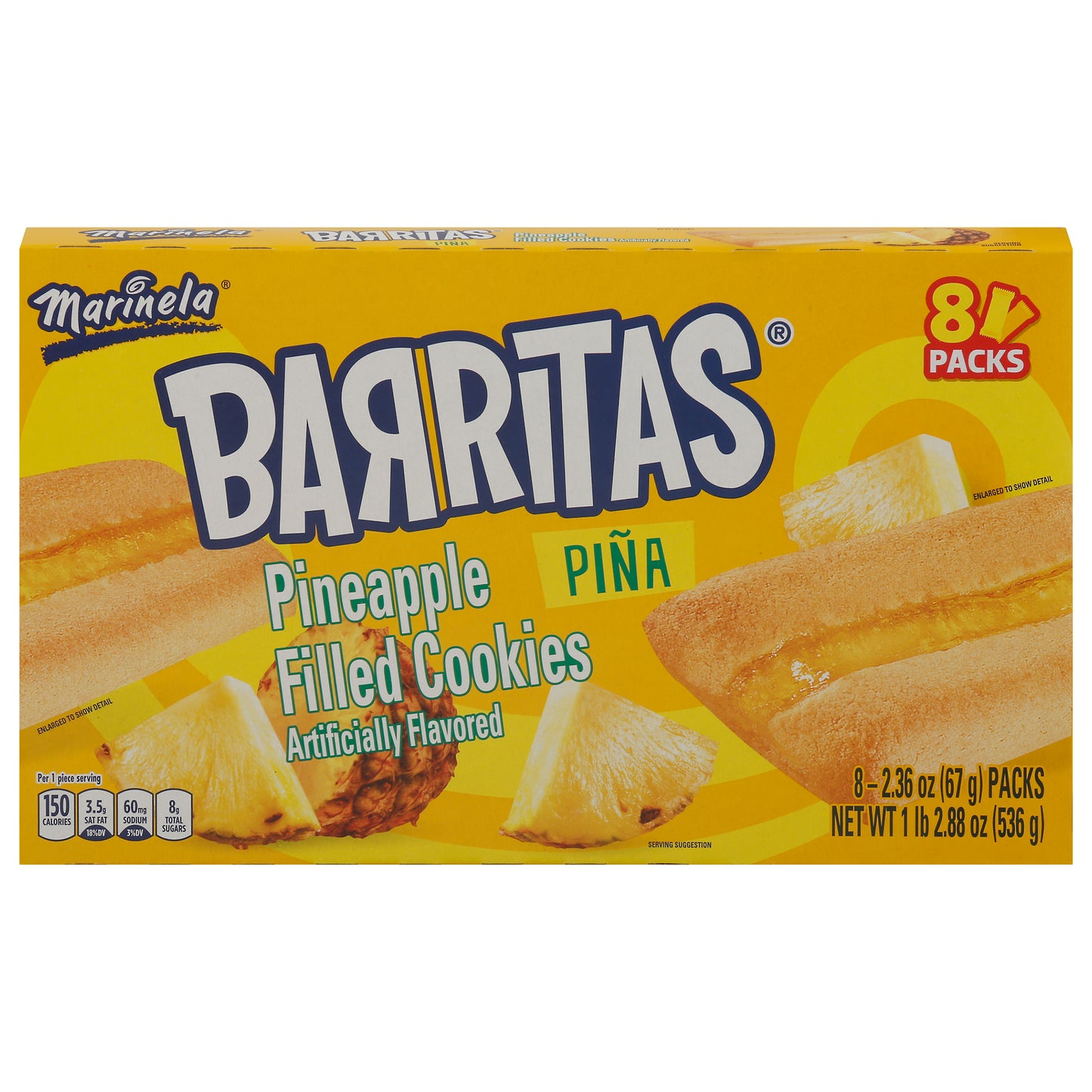 Galletas de piña rellenas Marinela Barritas, 8 paquetes de 2.36 oz