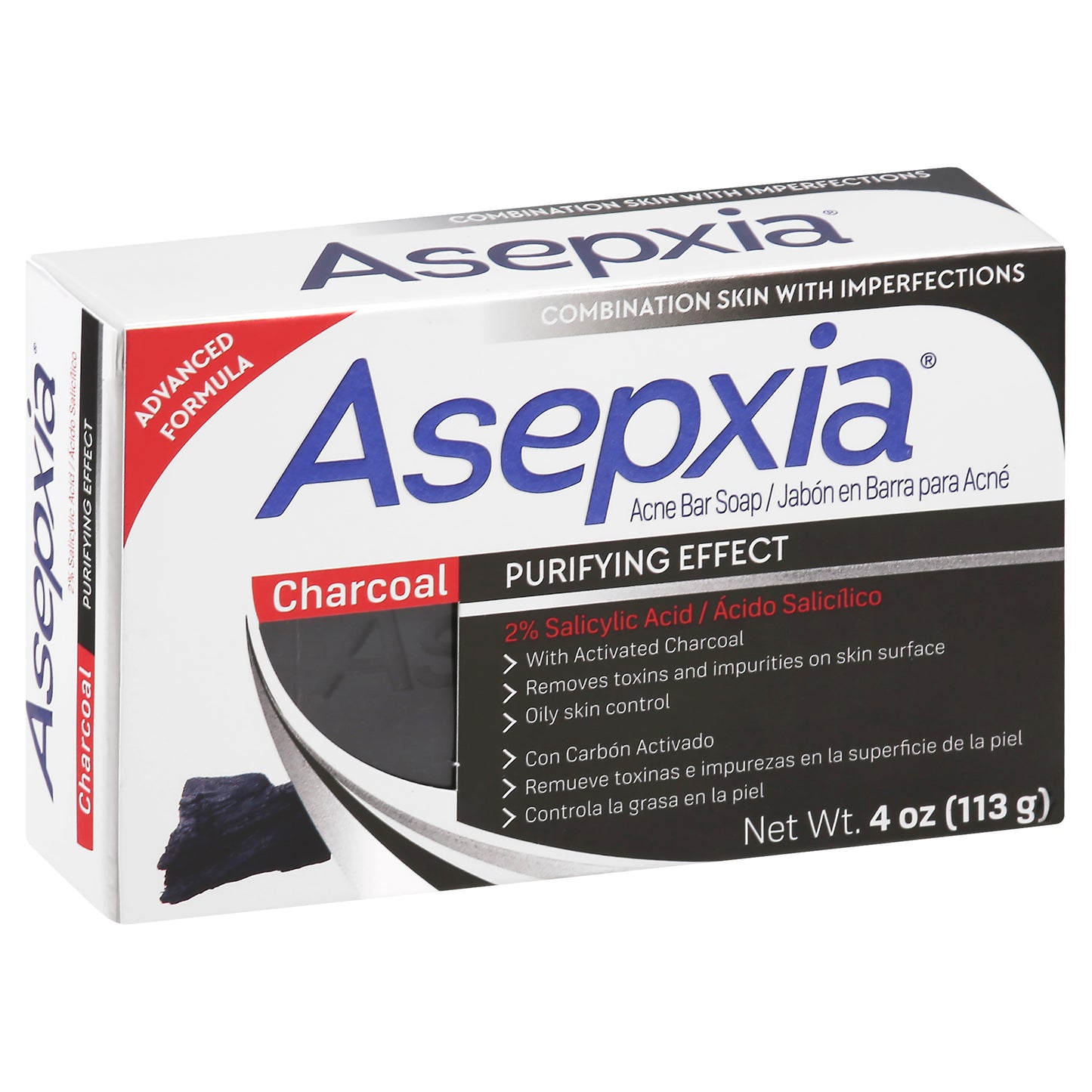 Jabón en barra de carbón para el acné Asepxia de 113 g (4 oz)