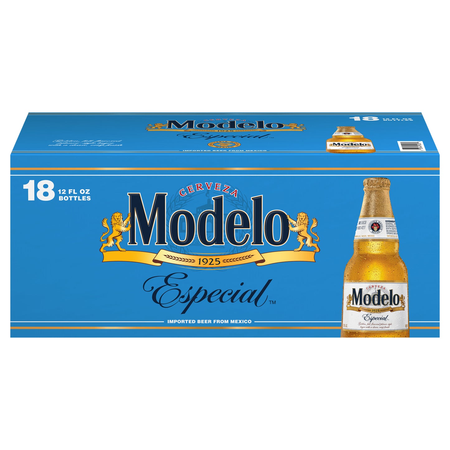 Cerveza lager mexicana Modelo Especial, paquete de 18 botellas de 355 ml (12 oz fl), 4.4% de alcohol por volumen.