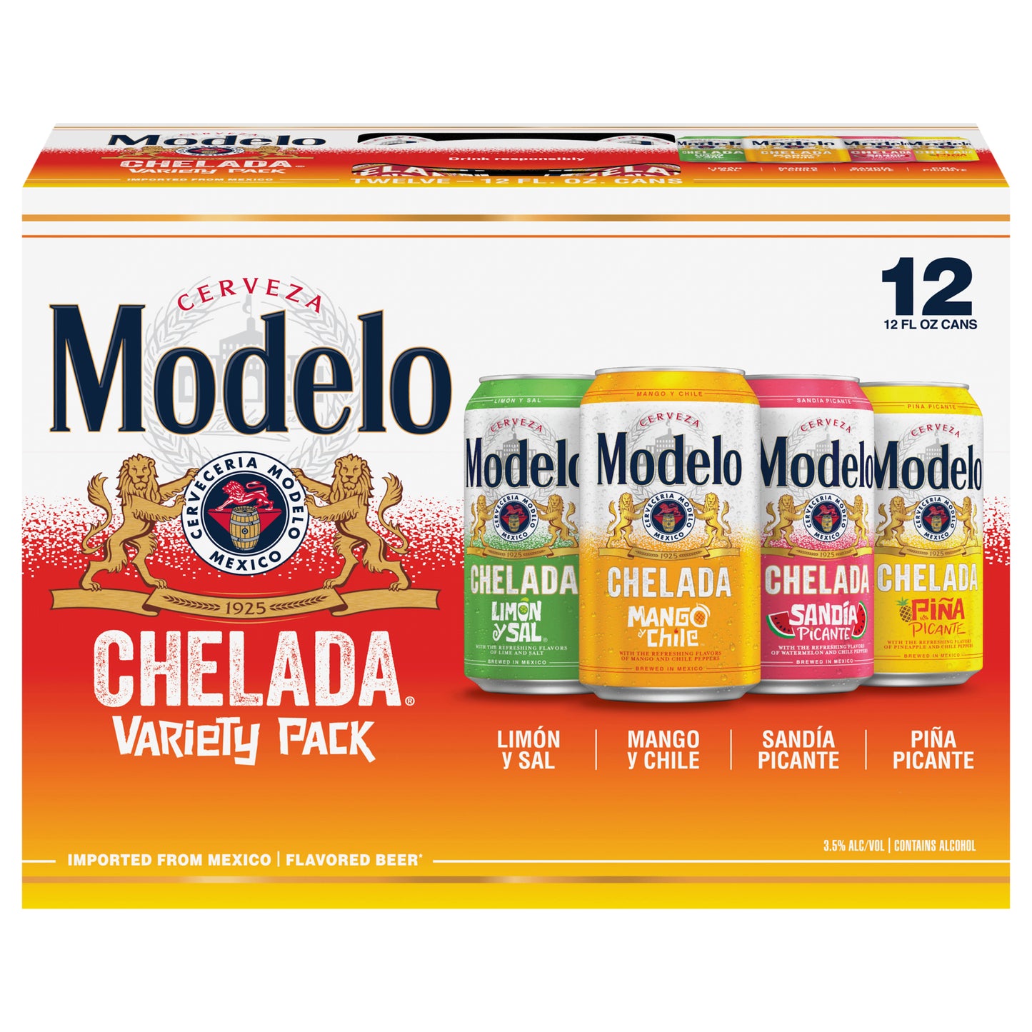 Modelo Chelada, paquete variado de cerveza mexicana importada con sabor a cerveza.