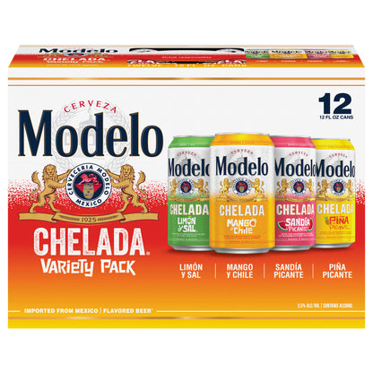 Modelo Chelada, paquete variado de cerveza mexicana importada con sabor a cerveza.