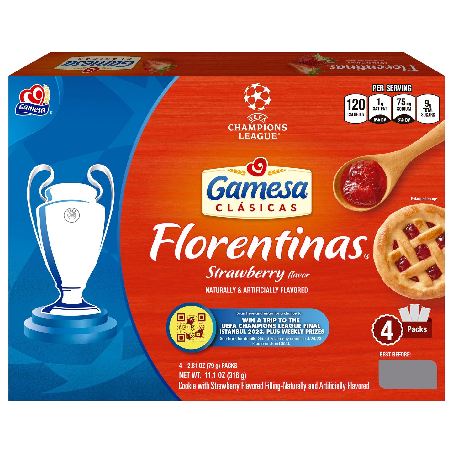 Galletas Gamesa Florentinas de fresa con sabor natural y artificial, 80 g (2.81 oz), paquete de 4 unidades