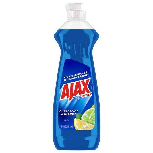 Ajax Ultra Liquid Dish Soap Citrus Scent and Salt, Cuts Grease and Stains, 12.4 Oz. Bottle