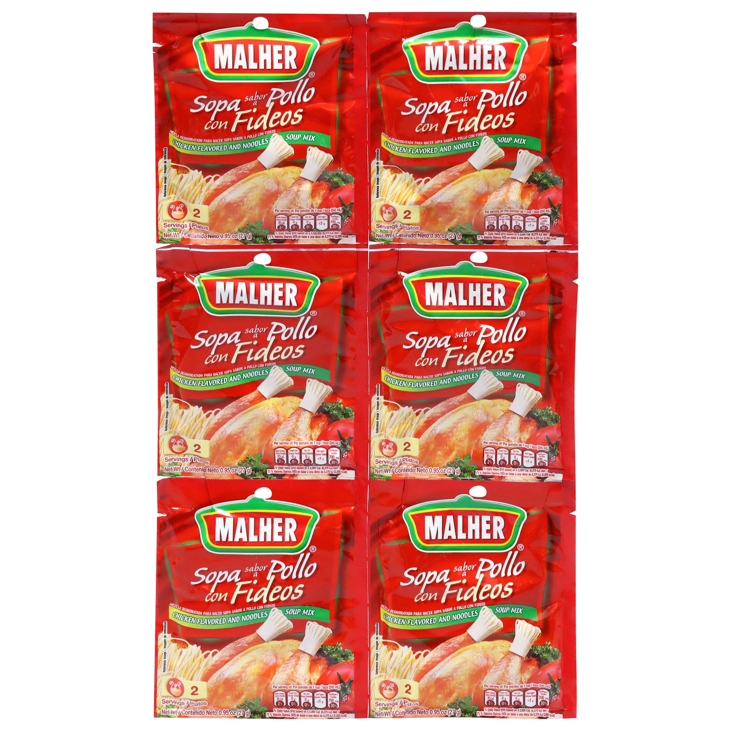 Mezcla para sopa de fideos con sabor a pollo Malher, 6 paquetes de 0.95 oz