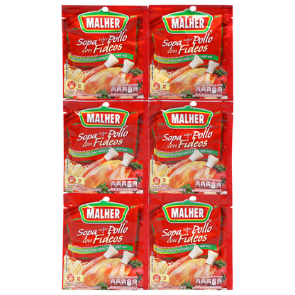 Mezcla para sopa de fideos con sabor a pollo Malher, 6 paquetes de 0.95 oz