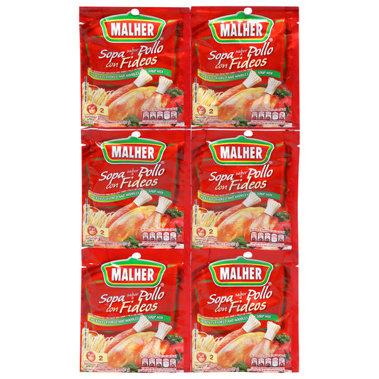 Mezcla para sopa de fideos con sabor a pollo Malher, 6 paquetes de 0.95 oz
