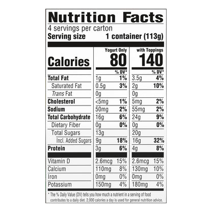 Yogur bajo en grasa YoCrunch sabor fresa con Mini M&amp;Ms®, 4 unidades, vasos de yogur de 113 g (4 oz)