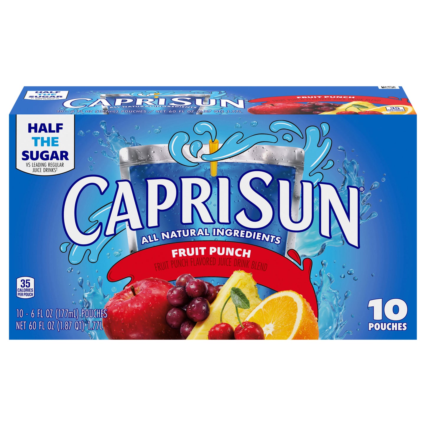 Capri Sun sabor ponche de frutas con otros sabores naturales, mezcla de jugos, caja de 10 unidades, bolsitas de 177 ml (6 onzas líquidas).