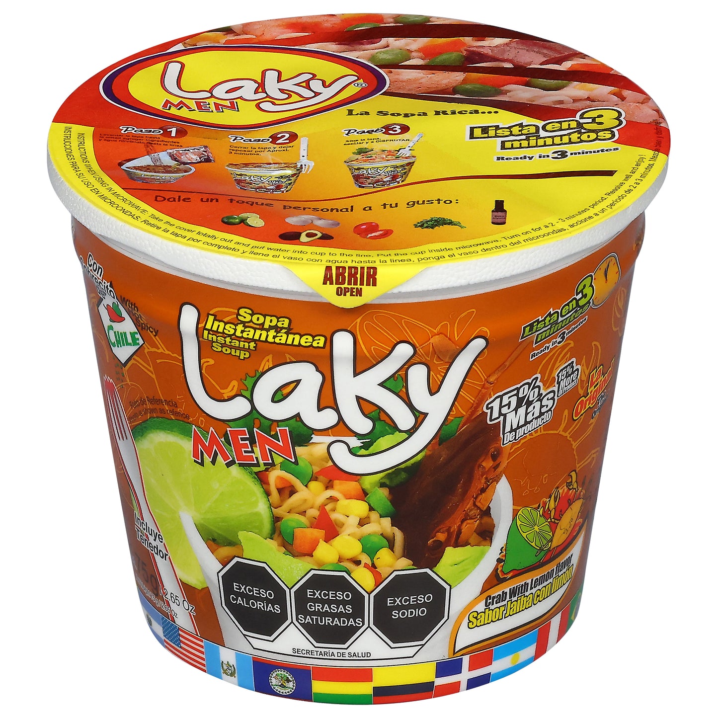 Ramen instantáneo Laky Men sabor cangrejo con limón, 75 g (2.65 oz)