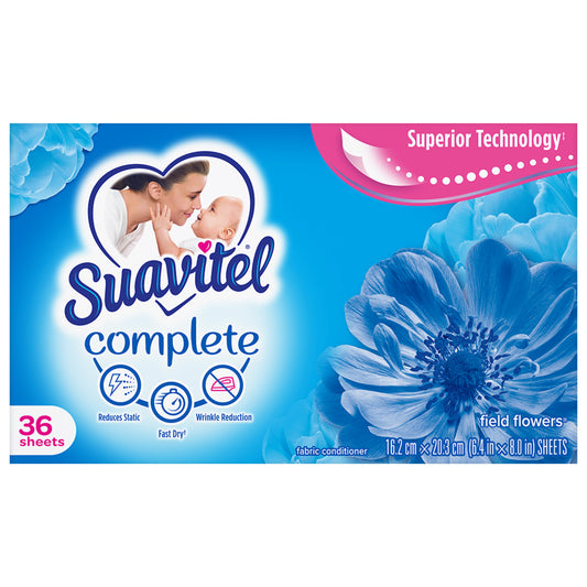 Suavitel Complete Fabric Softener Dryer Sheets, Field Flowers - 36 Ct.