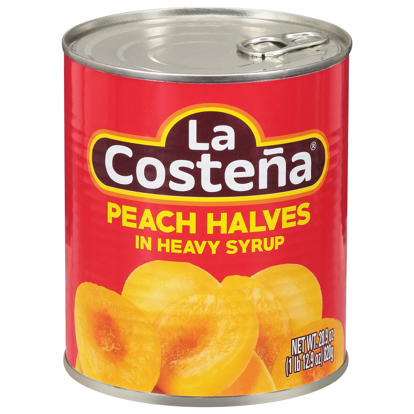 Mitades de melocotón La Costeña en almíbar espeso 28.9 oz
