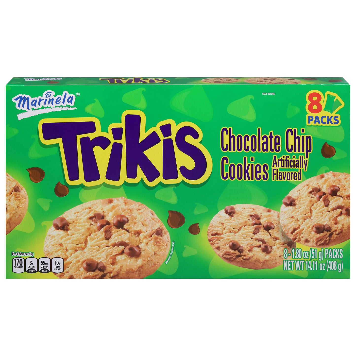Marinela Trikis Galletas con chispas de chocolate, 8 paquetes de 1,80 oz