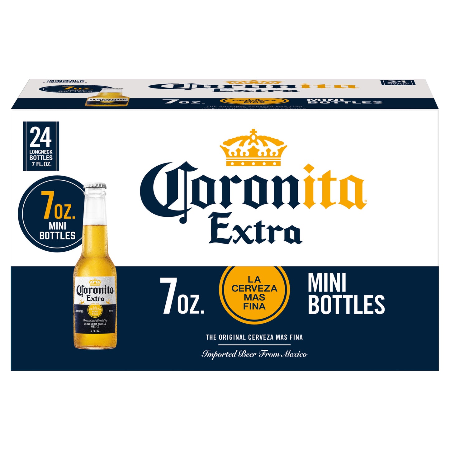 Cerveza Corona Extra Coronita Mexican Lager, paquete de 24 botellas de 207 ml (7 oz líq.), 4.6% de alcohol por volumen.