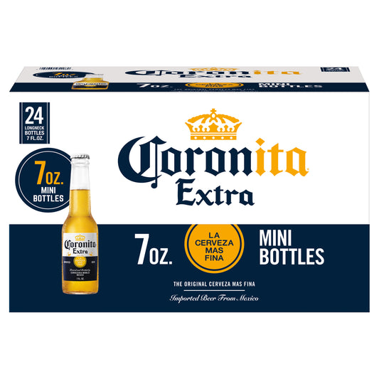Cerveza Corona Extra Coronita Mexican Lager, paquete de 24 botellas de 207 ml (7 oz líq.), 4.6% de alcohol por volumen.