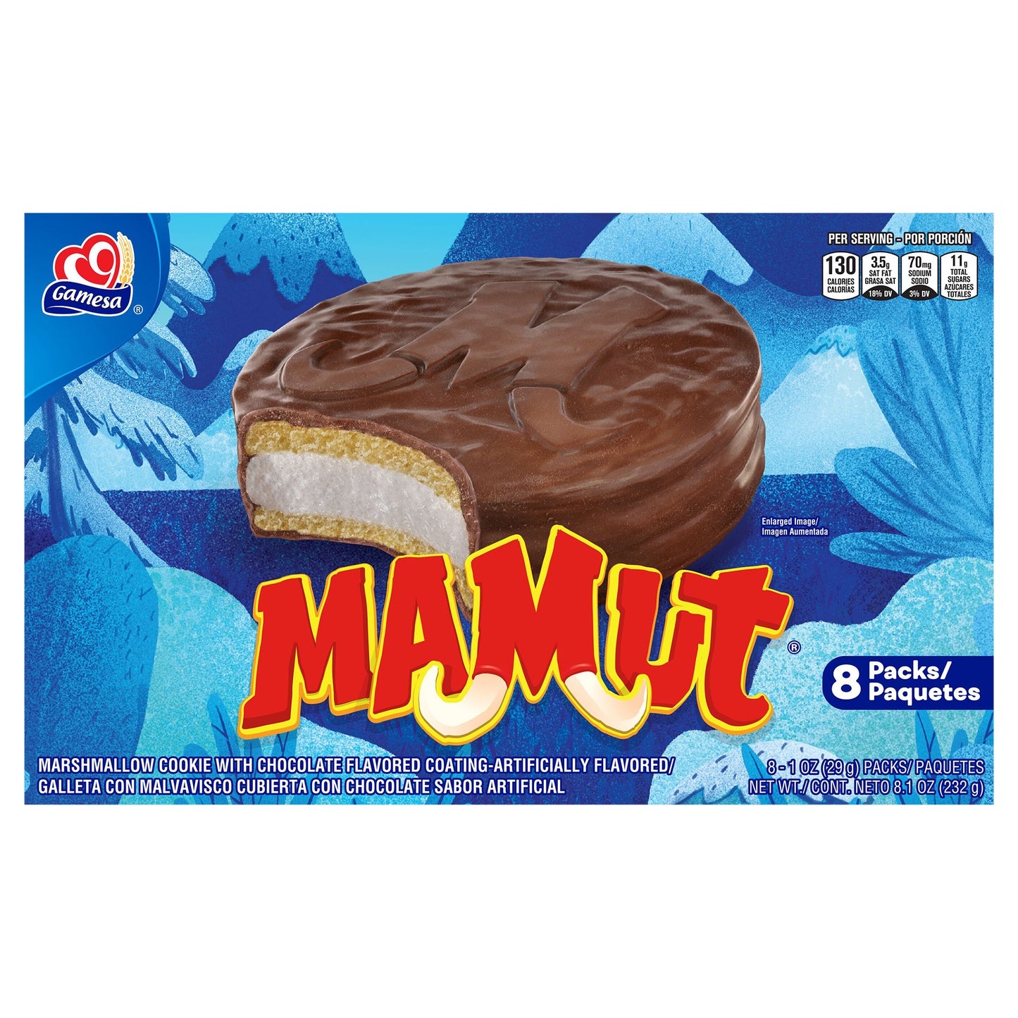 Galletas de malvavisco Gamesa Mamut con sabor a chocolate, 8 unidades de 28 g (1 oz)