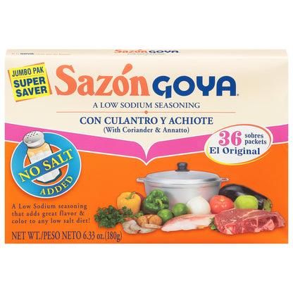 Sazón Goya Jumbo Pak Sin Sal Añadida, Condimento de Cilantro y Achiote, 36 unidades