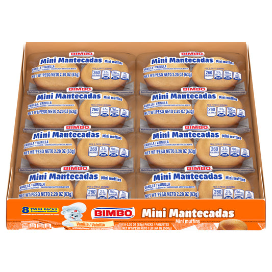Mini Mantecadas Bimbo de Vainilla (Paquete Club) Mini Muffins, 8 paquetes dobles, 500 g