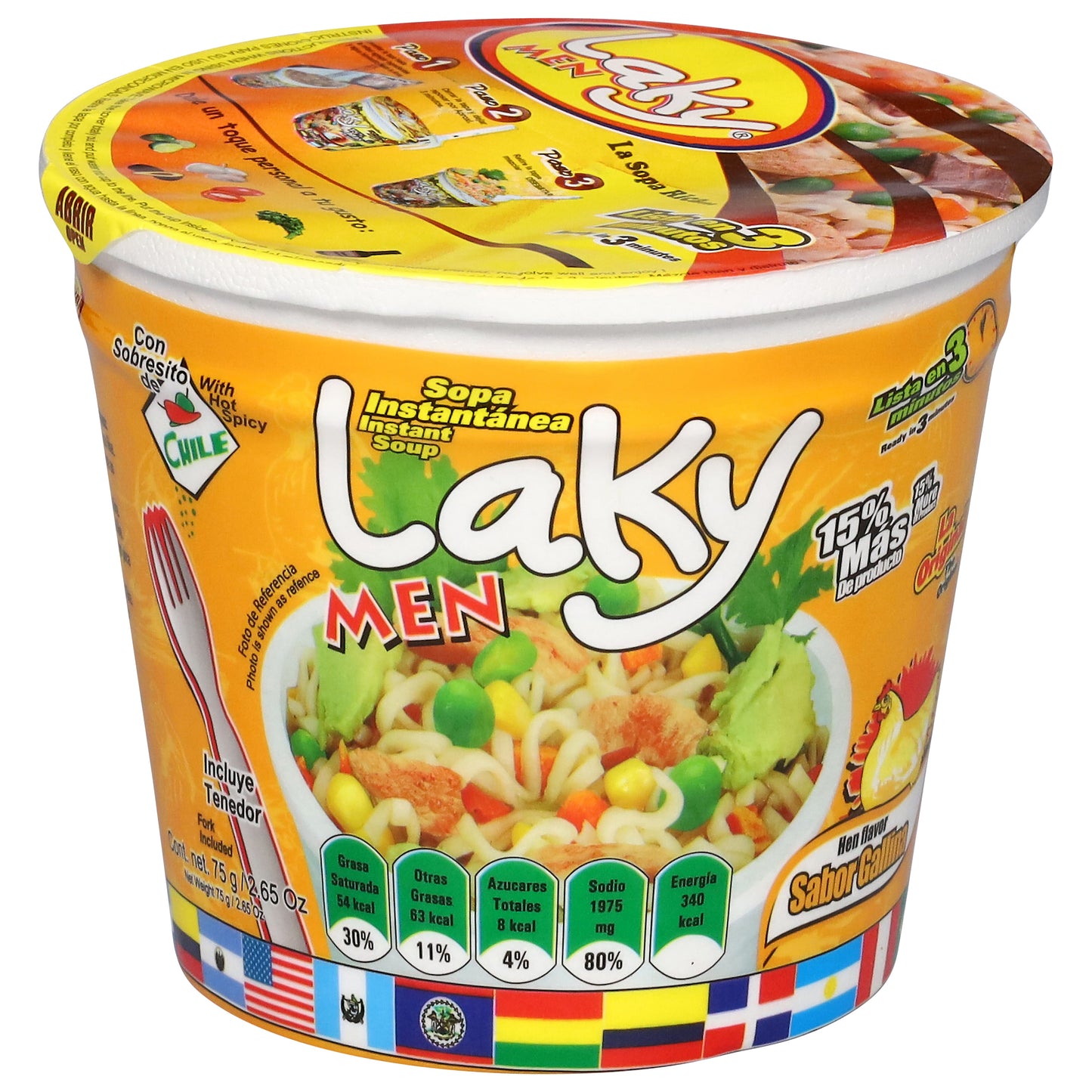 Sopa instantánea sabor a gallina Laky Men 2.65 oz