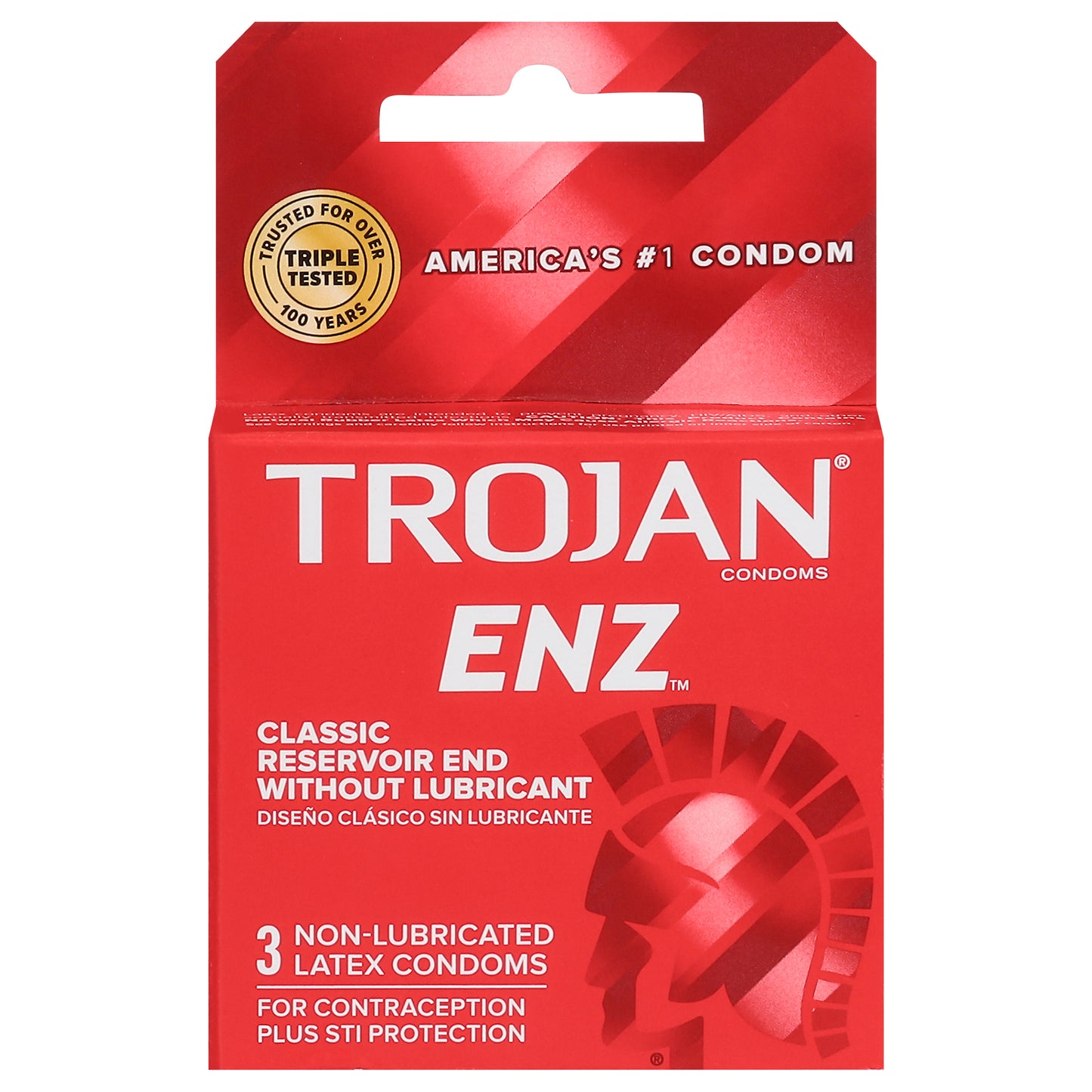 Condones de látex Trojan Enz sin lubricar, 3 unidades
