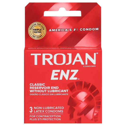 Condones de látex Trojan Enz sin lubricar, 3 unidades