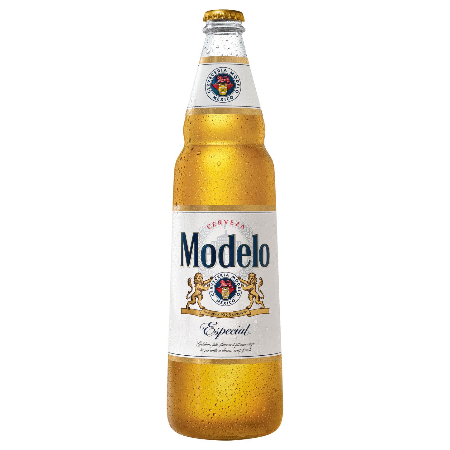 Cerveza lager mexicana Modelo Especial, botella de 710 ml (24 onzas líquidas), 4,4 % de alcohol por volumen.