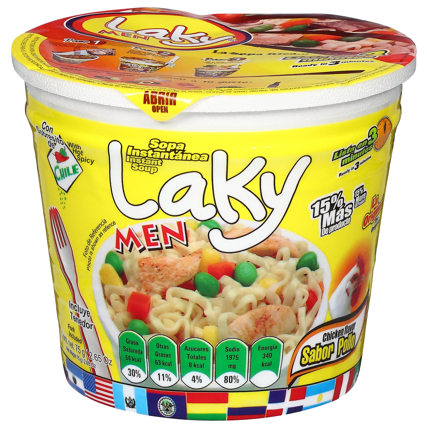 Sopa instantánea sabor pollo Laky Men 75 g