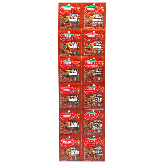 Caldo de tomate y carne Malher, 12 sobres de 0,35 oz.