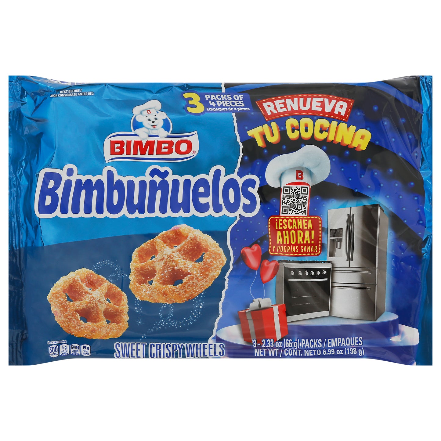 Bimbo Sweet Crispy Wheels Bimbunuelos, paquetes de 3 unidades de 2.33 oz