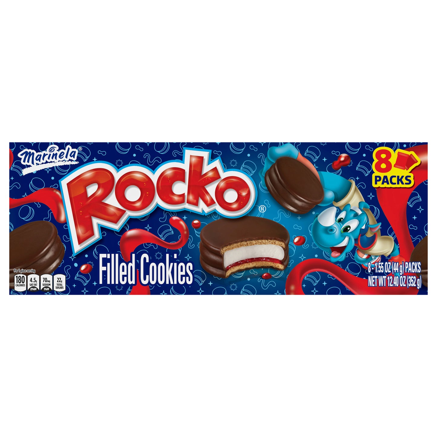 Marinela Rocko Strawberry and Marshmallow Filled Snack Cookies with Chocolate Coating, 8 count, 12.40 oz