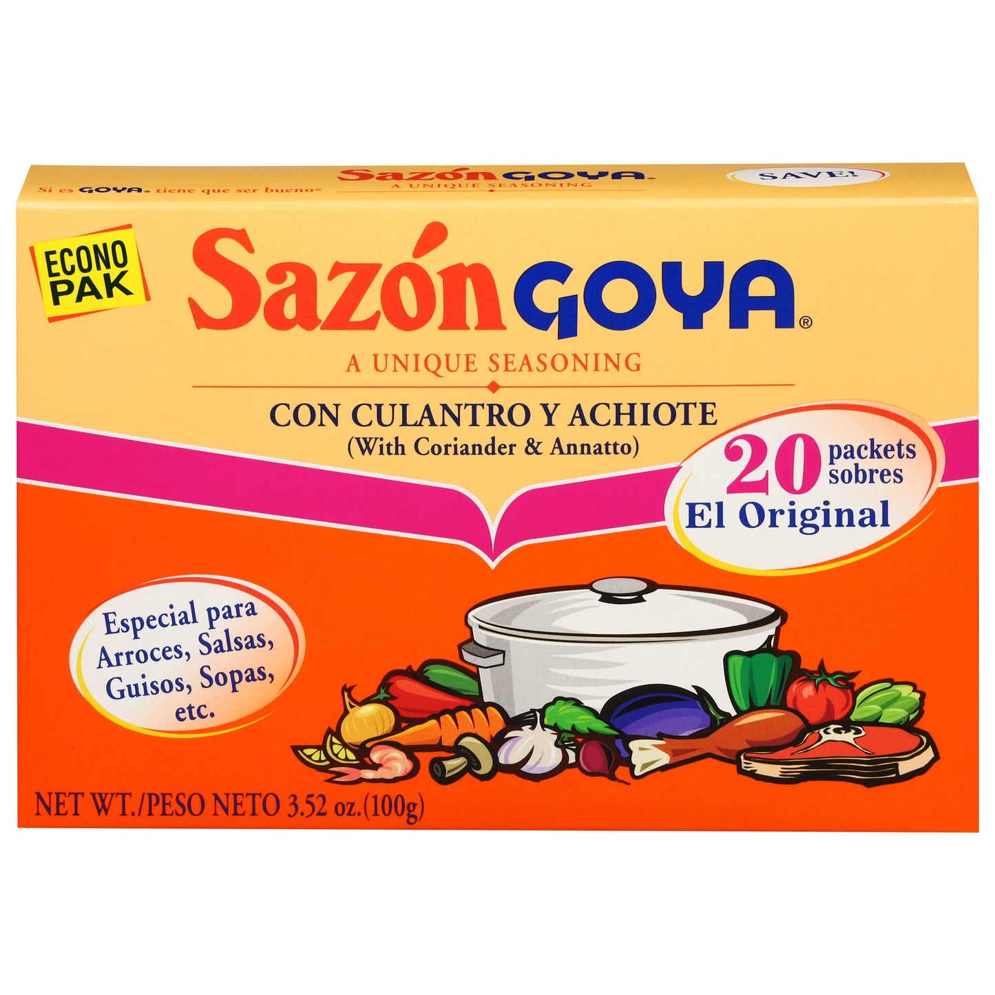 Sazón Goya con cilantro y achiote, 20 unidades