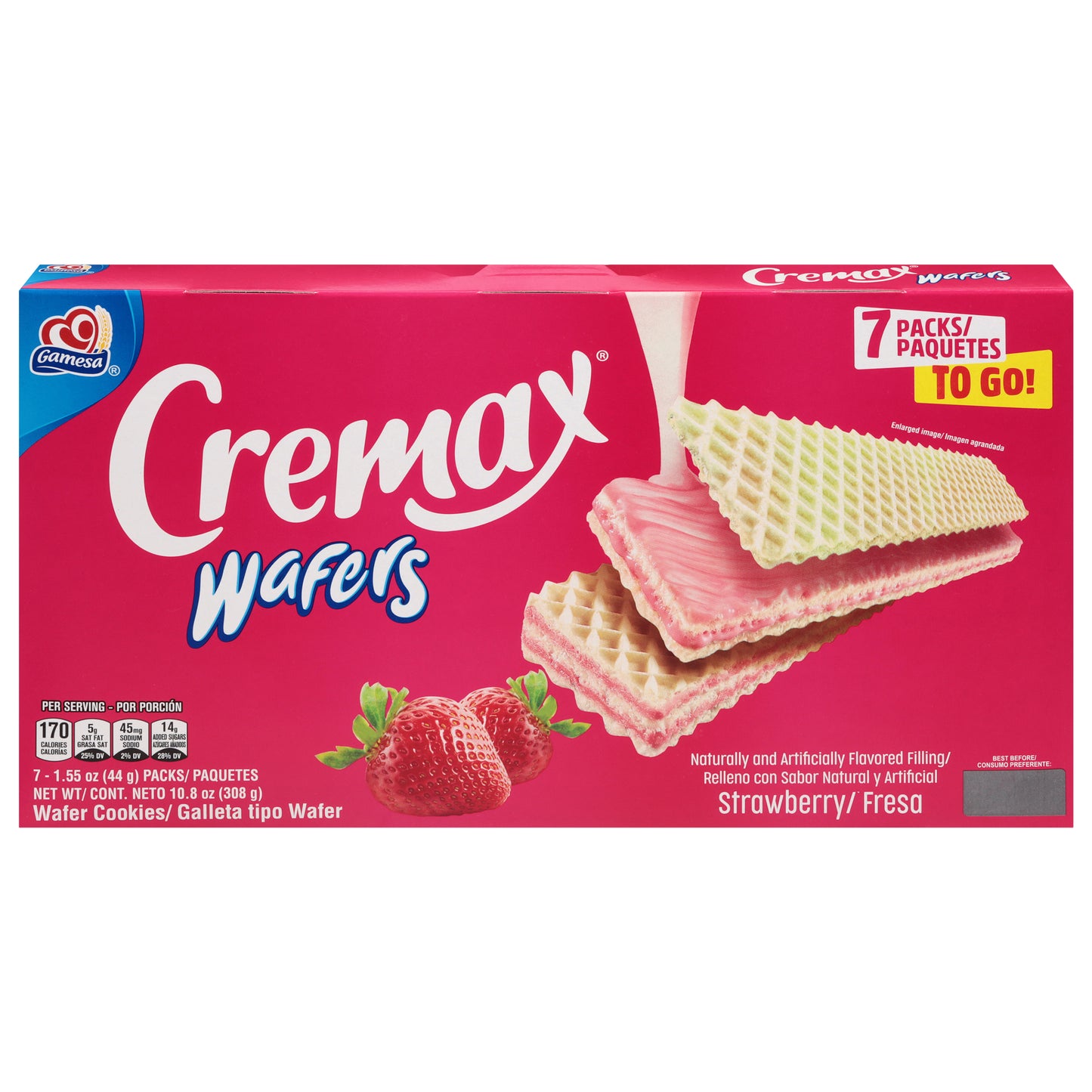 Galletas de oblea de fresa Gamesa Cremax, 7 paquetes de 1.55 oz