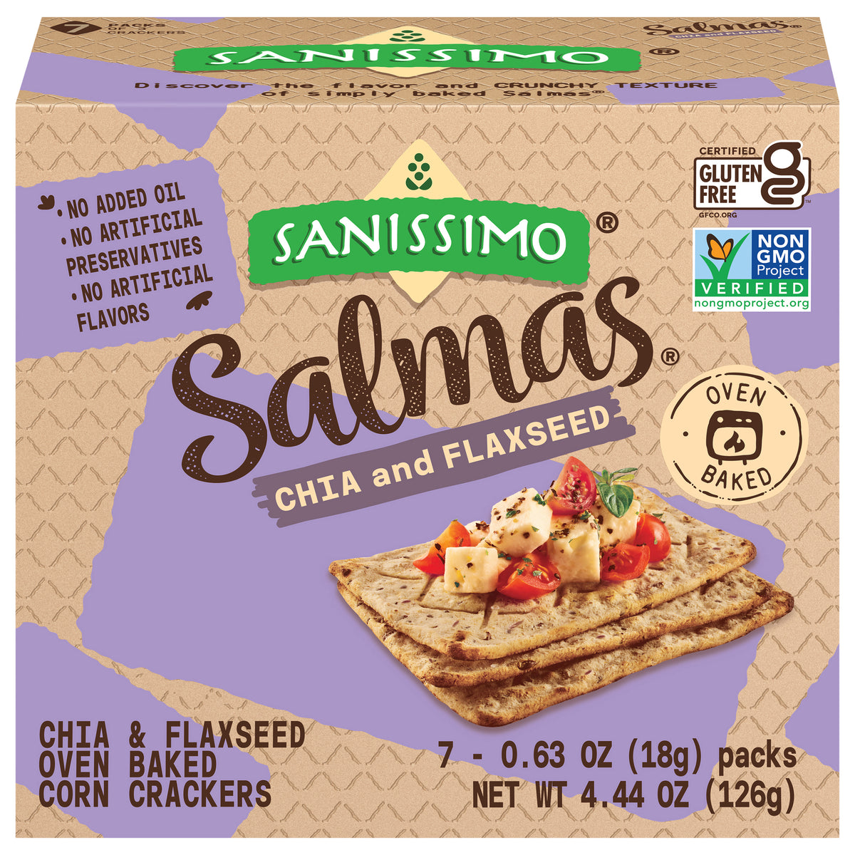Sanissimo Oven Baked Chia and Flaxseed Corn Crackers 7 - 0.63 oz Packs