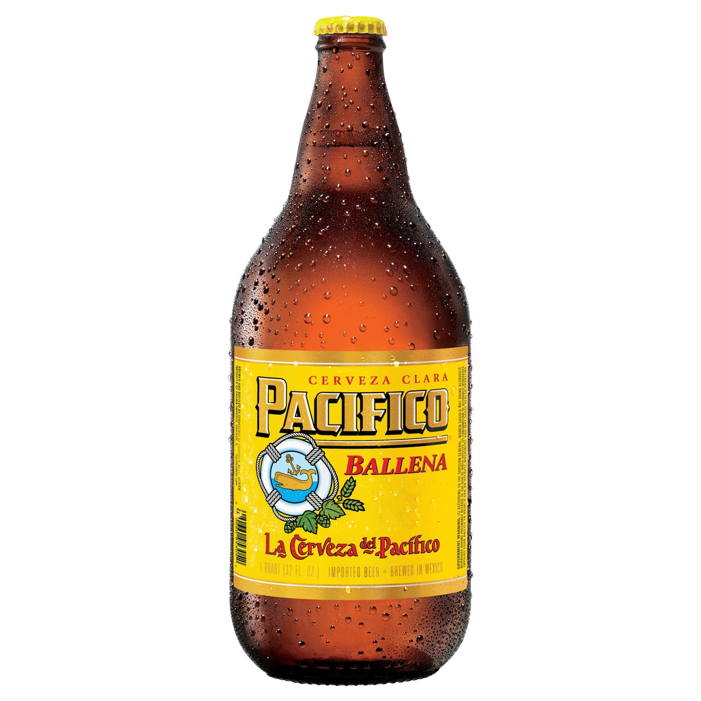 Cerveza mexicana Pacifico Clara, botella de 946 ml (32 oz fl), 4,4 % de alcohol por volumen.