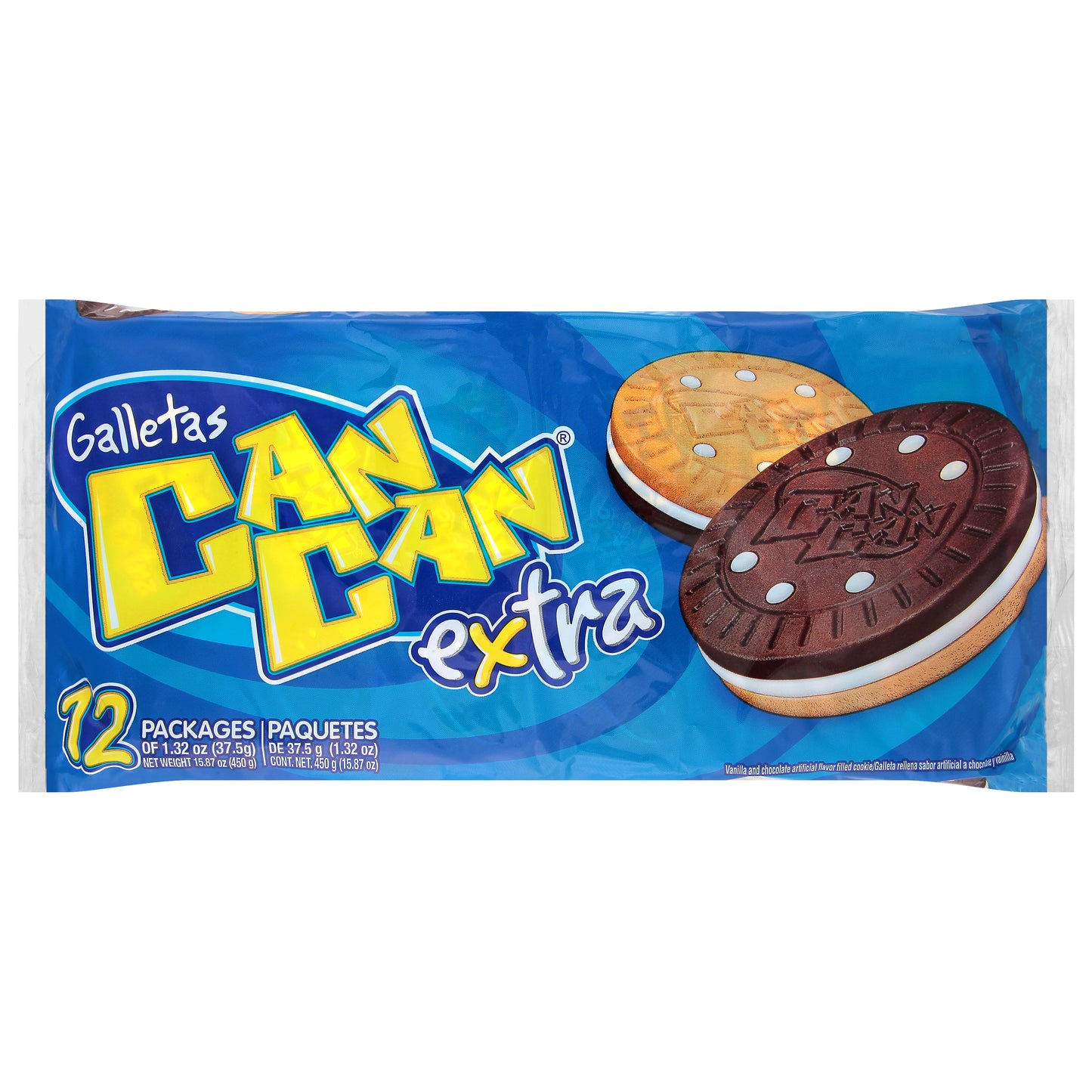 Galletas Can Can Extra de Vainilla y Chocolate, 12 bolsas de 37 g (1.32 oz).