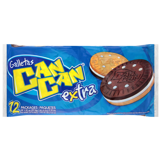 Can Can Extra Vanilla and Chocolate Cookies 12 - 1.32 oz Bags