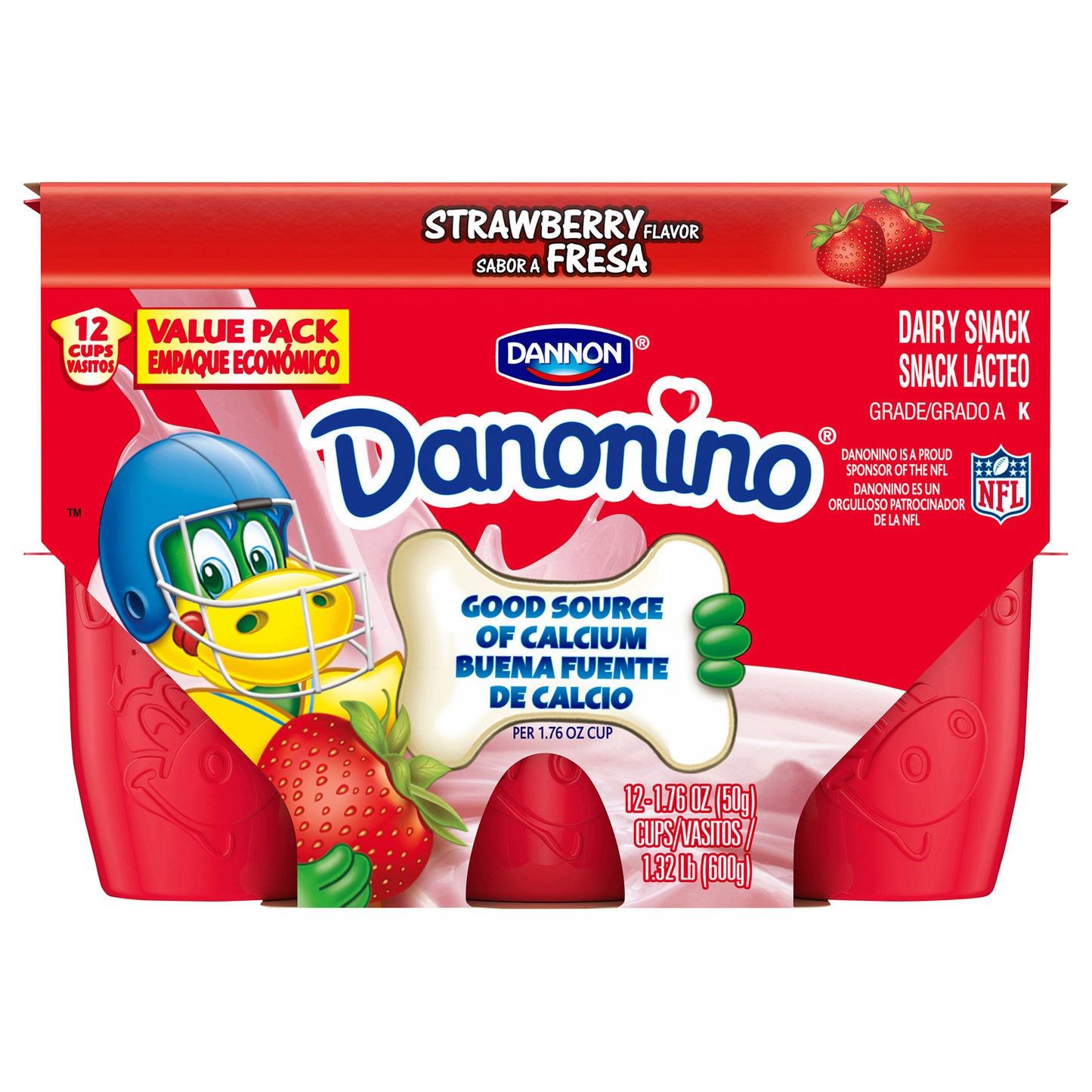 Dannon Danonino, snack lácteo de fresa, 50 g, paquete de 12 unidades