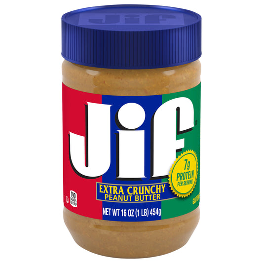 Mantequilla de cacahuete Jif Extra Crunchy, frasco de 454 gramos (16 onzas).