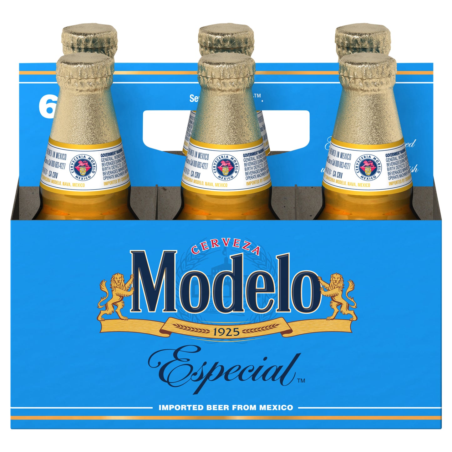 Cerveza lager mexicana Modelo Especial, paquete de 6 botellas de 355 ml (12 oz fl), 4.4% de alcohol por volumen.