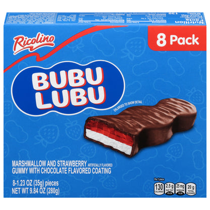Gomitas Ricolino Bubu Lubu de malvavisco y fresa con cobertura sabor chocolate (8 unidades de 35 g cada una).