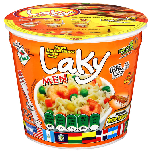 Sopa instantánea de camarones Laky Men con chile picante de 75 g