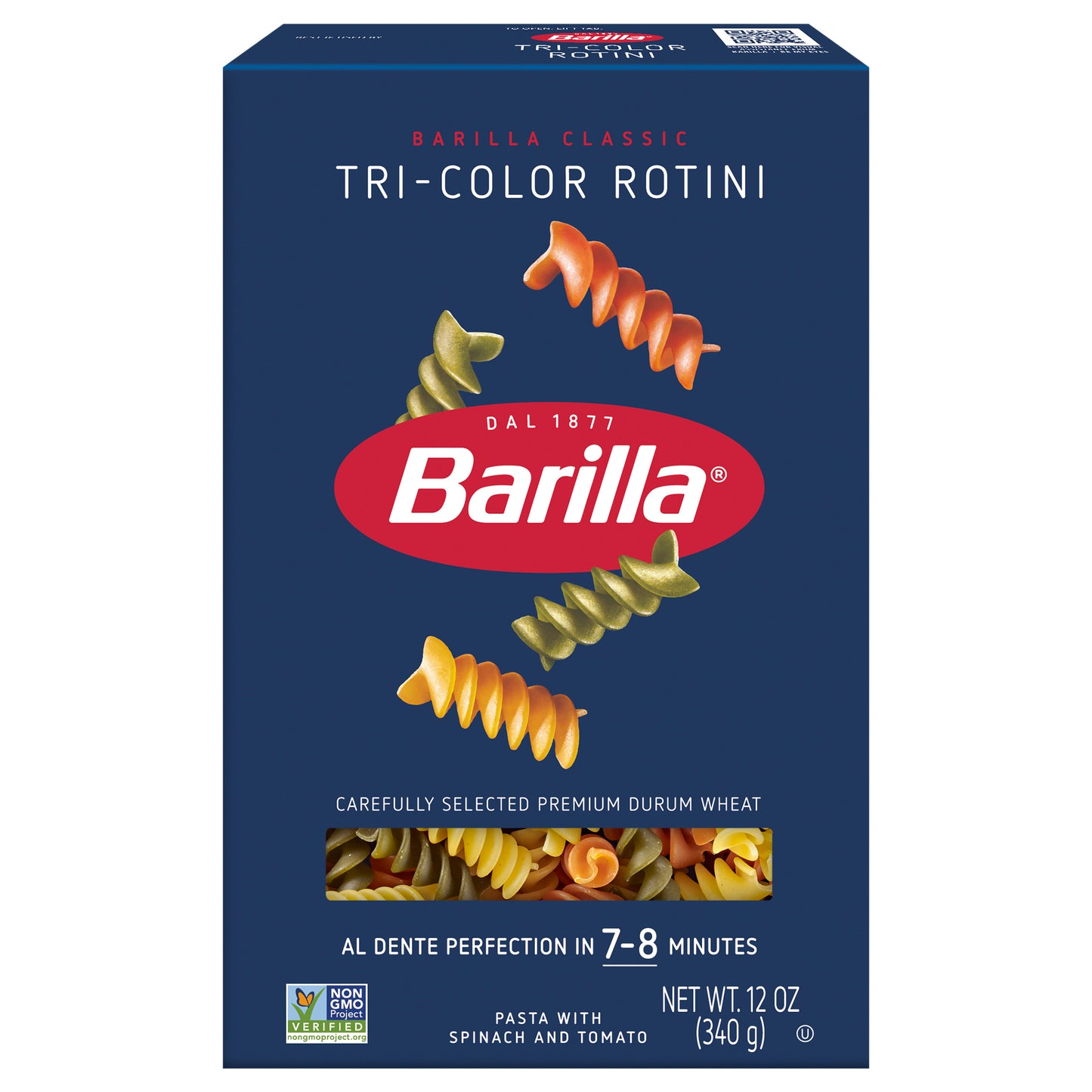 Pasta rotini tricolor Barilla de 340 g (12 oz), sin OMG, certificada Kosher