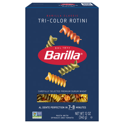 Pasta rotini tricolor Barilla de 340 g (12 oz), sin OMG, certificada Kosher