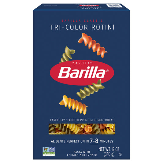 Pasta rotini tricolor Barilla de 340 g (12 oz), sin OMG, certificada Kosher
